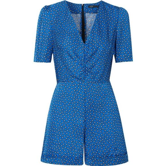 Maje NWT Ilona Blue Satin Paisley Print Romper 34 EU 2 US - Picture 1 of 10